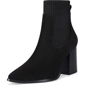 ⚡Women's Cool Black Ankle Boots Sock Pointed Toe Chunky Stacked High Heel